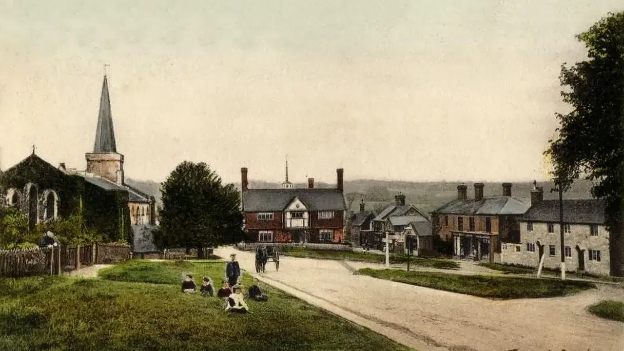 Tinted postcard of Forest Row around 1905, from Forest Row Village Hall