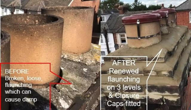 Chimney stack before and after refaunching