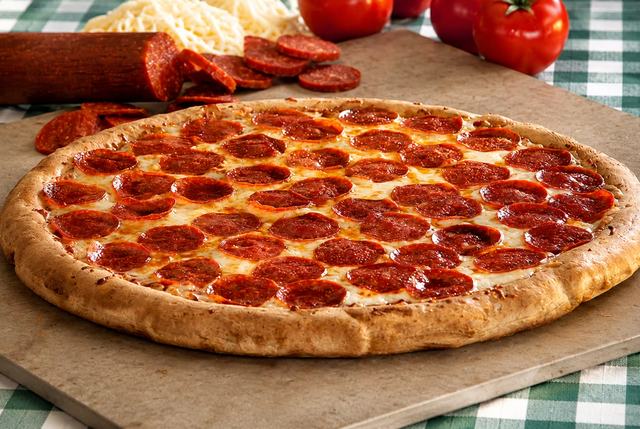 A pepperoni pizza from Java and Jazz