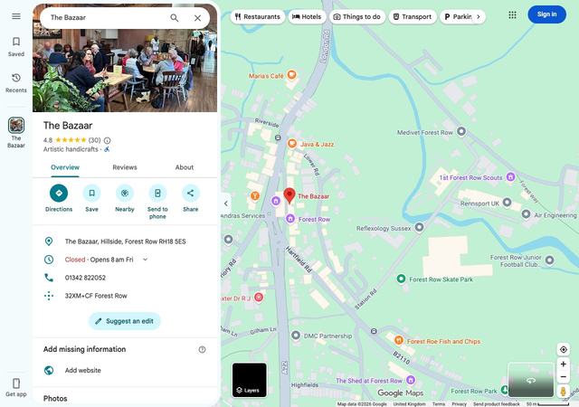 Google Business Profile preview for The Bazaar